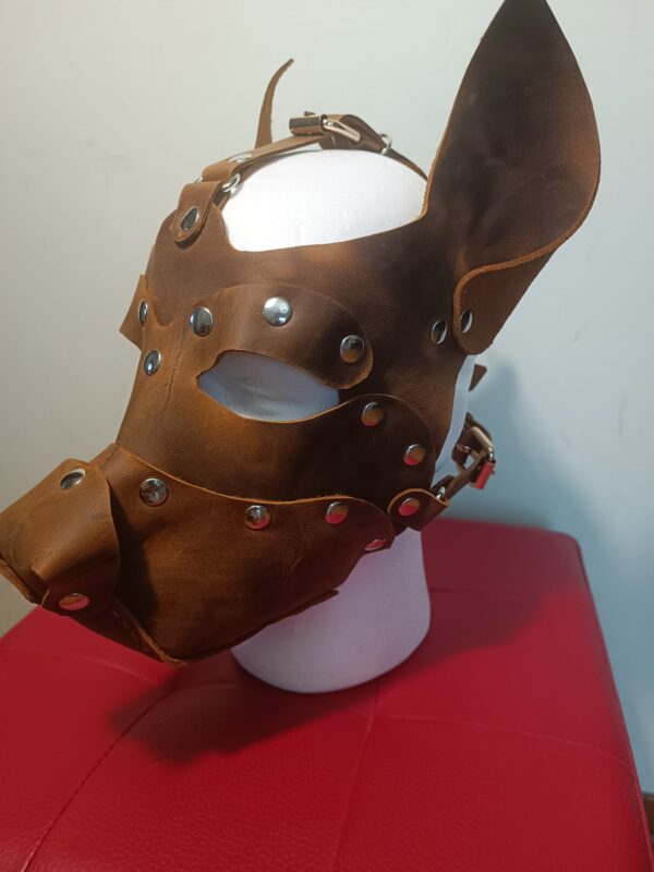 MASCHERA CANE IN VERA PELLE COLOR MARRONE - immagine 5