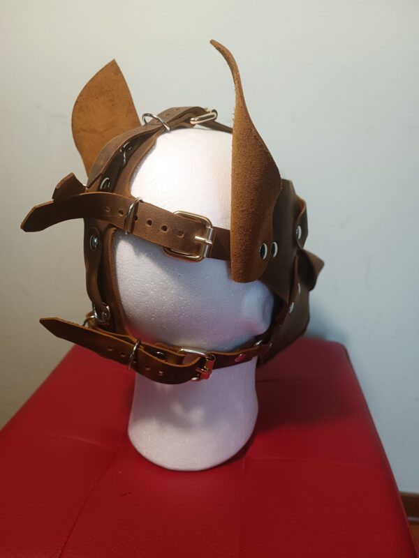 MASCHERA CANE IN VERA PELLE COLOR MARRONE - immagine 3