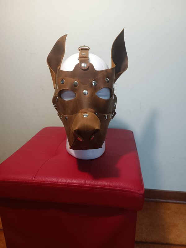 MASCHERA CANE IN VERA PELLE COLOR MARRONE - immagine 4