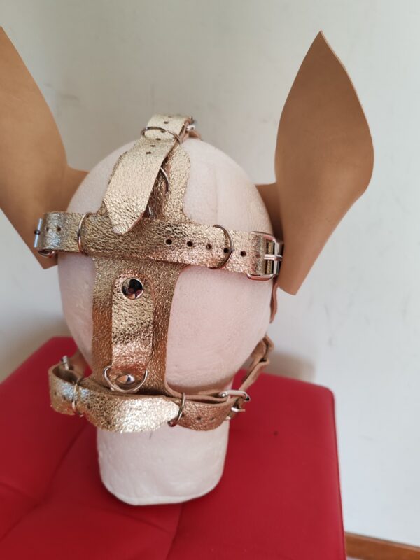 MASCHERA CANE COLOR ORO IN VERA PELLE - immagine 3