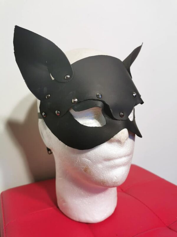 MASCHERA GATTO IN VERA PELLE COLOR NERO - immagine 2