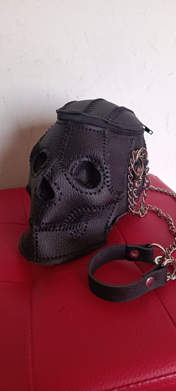 BORSA "SKULL" TOTAL BLACK IN VERA PELLE - immagine 6