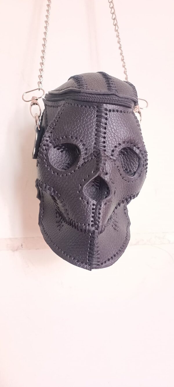 BORSA "SKULL" TOTAL BLACK IN VERA PELLE - immagine 2